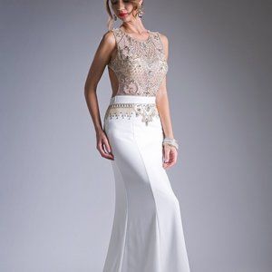 Beaded Bodice Sateen Sheath Prom Dress CDCJ232